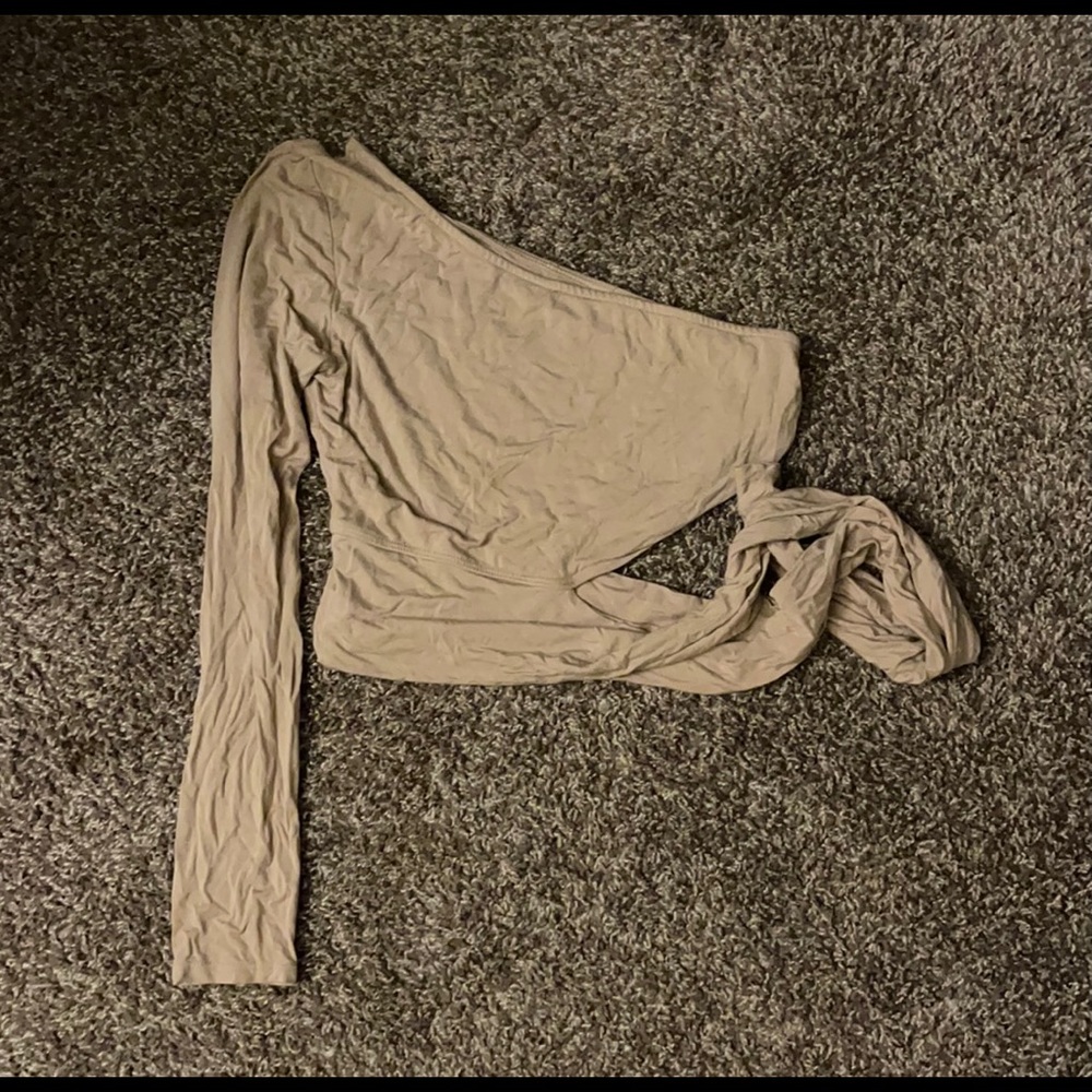 One shoulder tan blouse